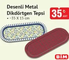 DESENLİ METAL DİKDÖRTGEN TEPSİ 35X15 CM